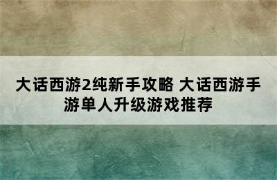 大话西游2纯新手攻略 大话西游手游单人升级游戏推荐